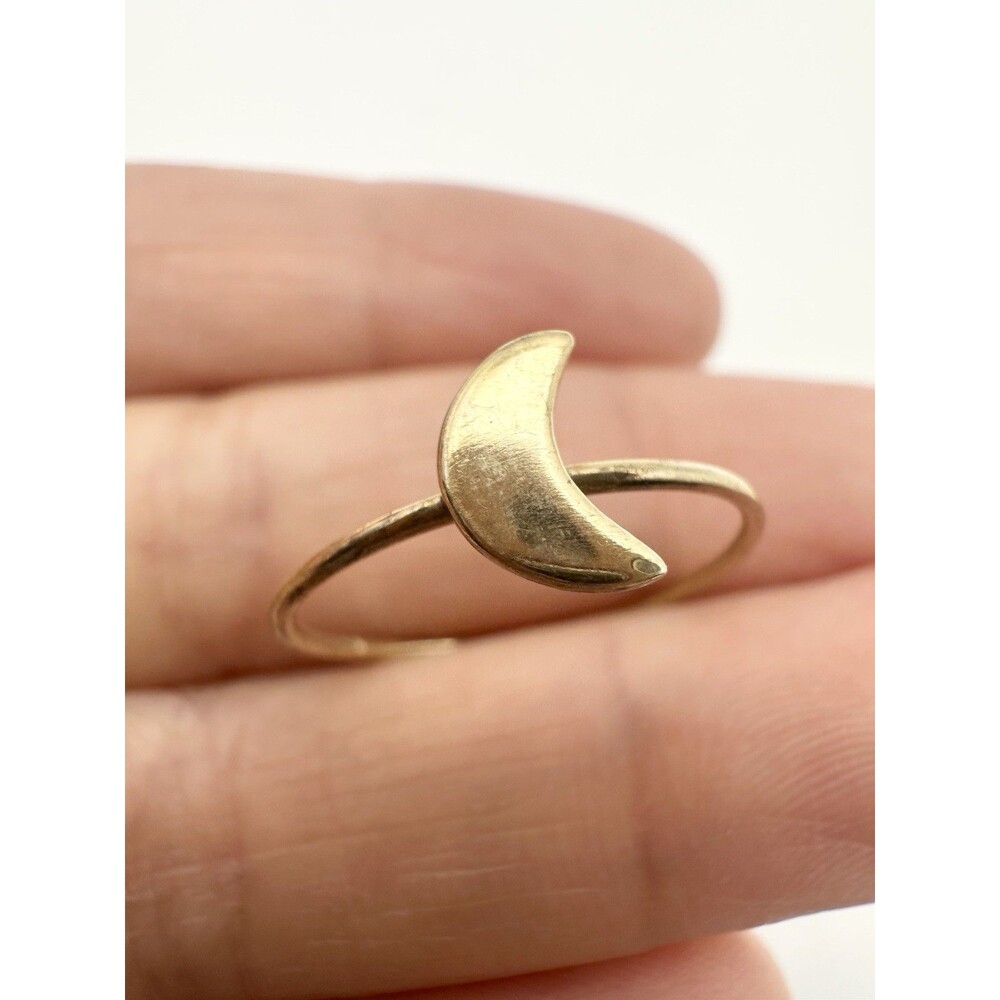 925 Sterling Silver Gold Vermeil Dainty Moon Ring Size 6.75